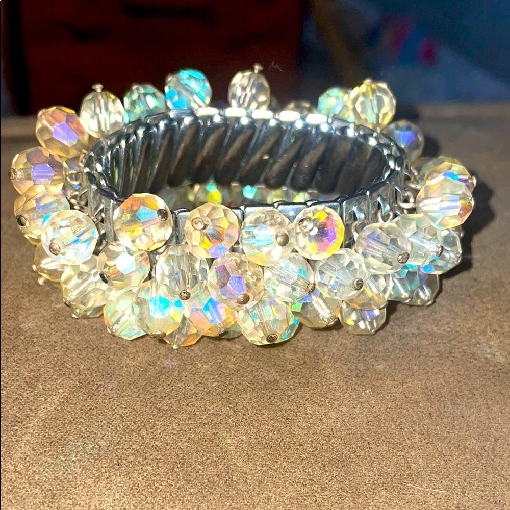 Vintage Cha Cha  1950 Aurora Borealis stretch bracelet